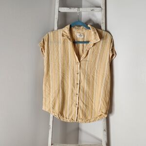 Marine Layer Womens Medium Dana Stripe Linen Blend Button Down Top
